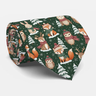 Cravate Motif de Noël en bois mignon vert avec des animaux