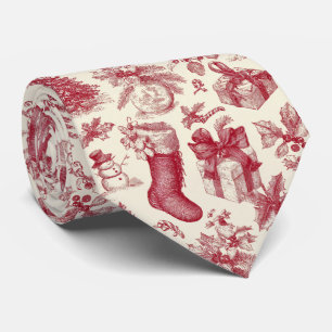 Cravate Motif de Noël en toile rouge vintage avec chausset