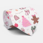 Cravate Motif de Noël rose (Roulé)