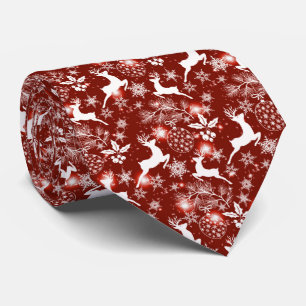 Cravate Motif de Noël rouge et blanc avec rennes