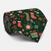 Cravate Motif de Noël Vert (Roulé)