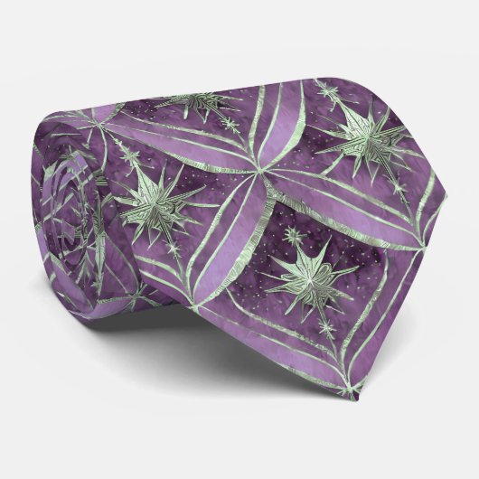 Cravate Motif de Noël vert violet #16 ID1009 (Roulé)