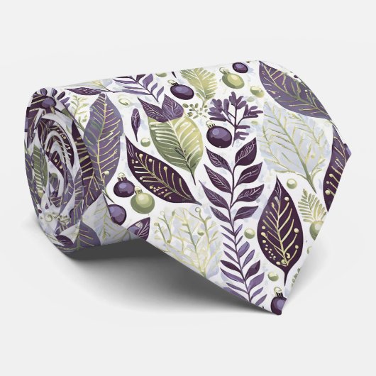 Cravate Motif de Noël vert violet #21 ID1009 (Roulé)