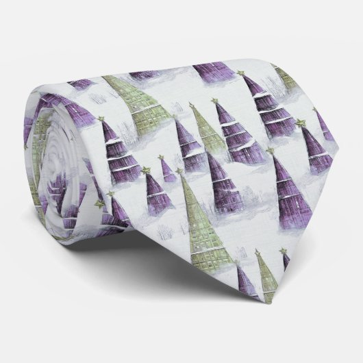 Cravate Motif de Noël vert violet #8 ID1009 (Roulé)