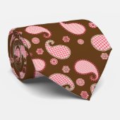 Cravate Motif de Paisley, rose et brun chocolat de corail (Roulé)