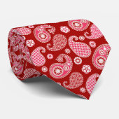 Cravate Motif de Paisley, rouge foncé, blanc et rose corai (Roulé)