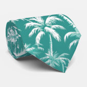 Cravate Motif de palmier tropical de style côtier sarcelle (Roulé)