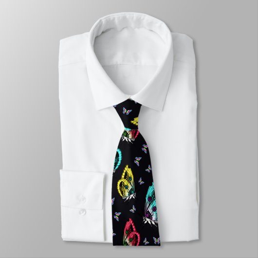 Cravate Motif de papillon noir coloré (Attaché)