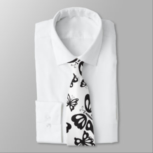 Cravate Motif de papillon - noir et blanc
