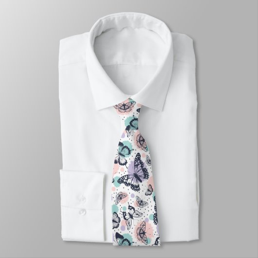 Cravate Motif de papillons rétro coloré (Attaché)