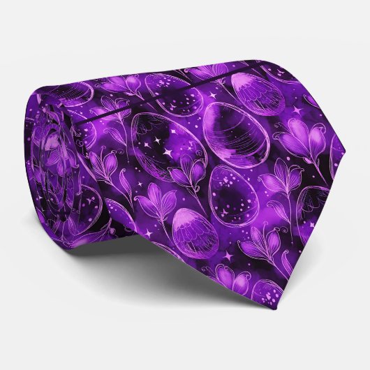 Cravate Motif de Pâques gothique violet (Roulé)