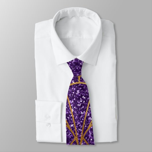 Cravate Motif de Parties scintillant d'or violet Art déco (Attaché)