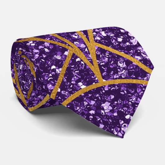 Cravate Motif de Parties scintillant d'or violet Art déco (Roulé)