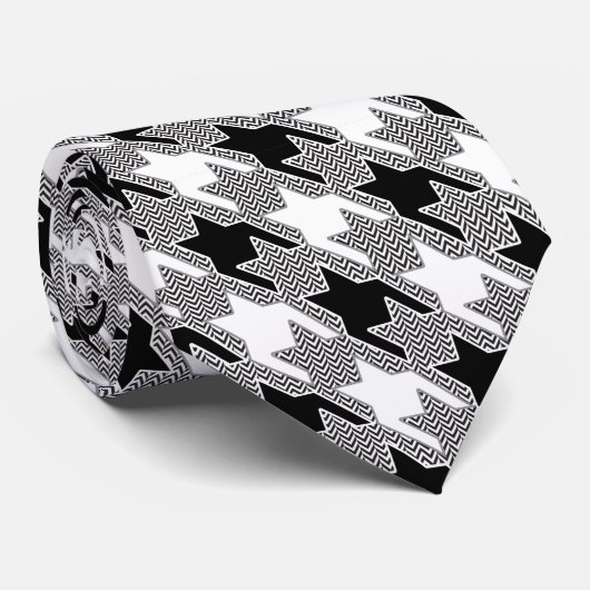 Cravate Motif de patchwork noir et blanc (Roulé)