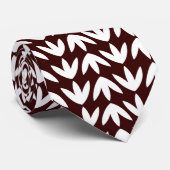 Cravate Motif de pattes d'oiseaux - Blanc sur marron foncé (Roulé)