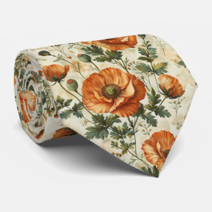 Cravate Motif de pavots d'orange botanique