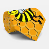 Cravate Motif de peigne de miel avec une abeille souriante (Roulé)