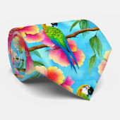 Cravate Motif de perroquet et de fleurs tropicales (Roulé)