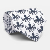 Cravate motif de pieuvre marine bleu marine (Roulé)