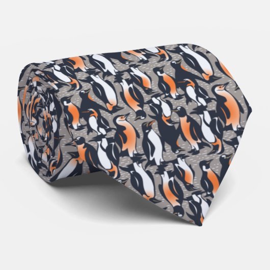 Cravate MOTIF de pingouin gris le plus froid (Roulé)