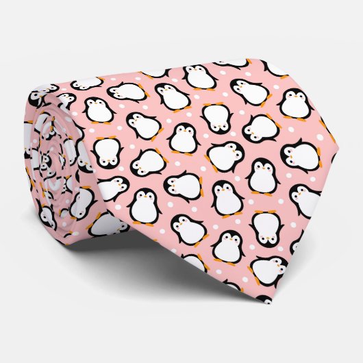 Cravate Motif de pingouin rose mou (Roulé)