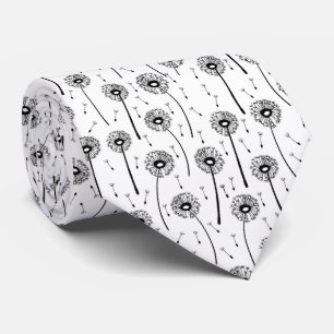 Cravate Motif de pissenlits bohèmes noir et blanc