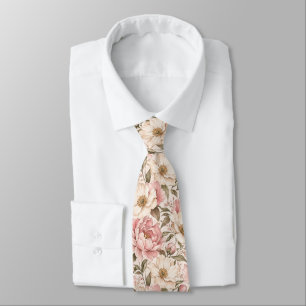 Cravate Motif de pivoines fleuries vintage
