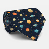 Cravate Motif de planète spatiale colorée (Roulé)