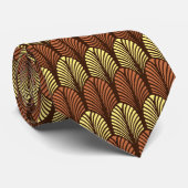 Cravate Motif de plume d'art déco, brun foncé et rouille (Roulé)