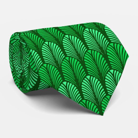 Cravate Motif de plume d'art déco, vert vert (Roulé)