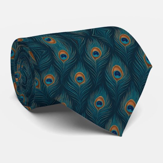 Cravate Motif de plume de paon (Roulé)