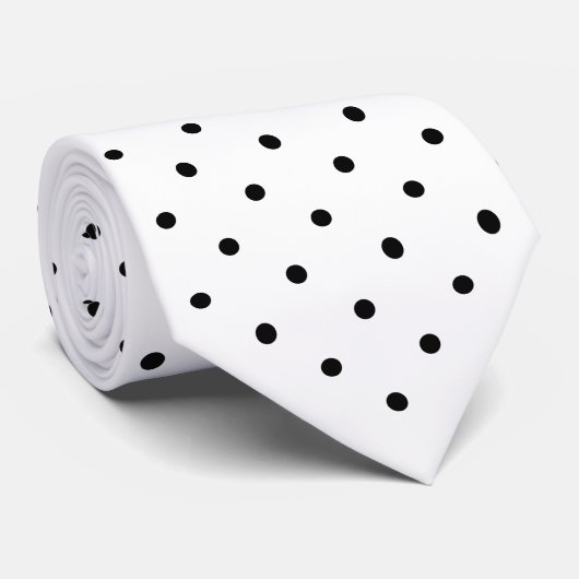 Cravate Motif de point Mini Polka noir sur blanc (Roulé)