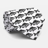 Cravate Motif de poisson - Noir sur blanc (Roulé)