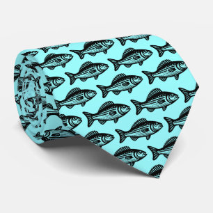 Cravate Motif de poisson - Noir sur glace Bleu