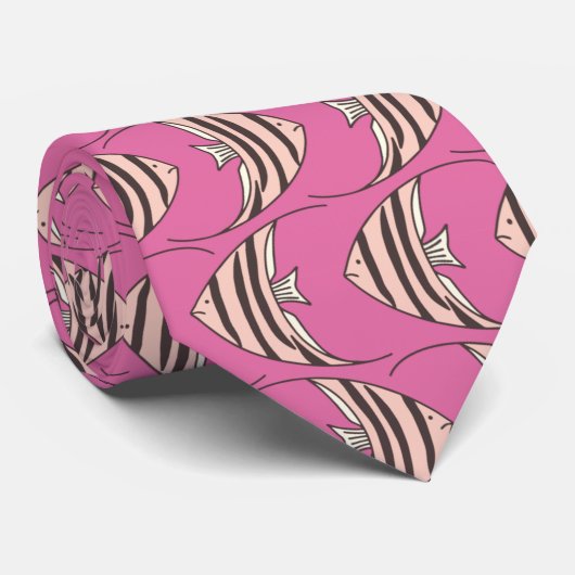 Cravate Motif de poisson rose (Roulé)