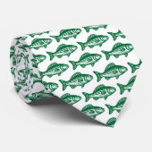 Cravate Motif de poisson - Vert de forêt sur blanc (Roulé)