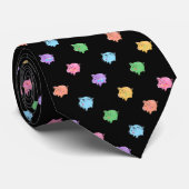 Cravate Motif de porc d'arc-en-ciel sur le noir (Roulé)