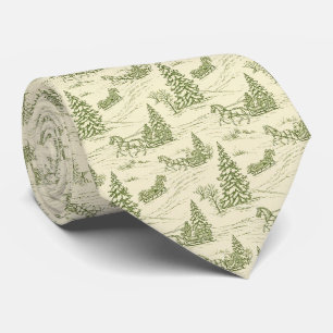 Cravate Motif de promenade en traîneau de Noël Toile verte