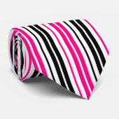 Cravate Motif de rayures blanches noires roses Design (Roulé)