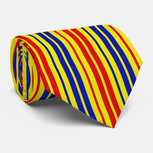 Cravate Motif de rayures rouge bleu jaune (Roulé)