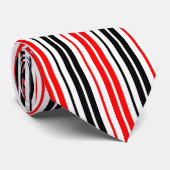 Cravate Motif de rayures rouges noires et blanches  (Roulé)