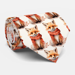 Cravate Motif de renard mignon en écharpe rouge