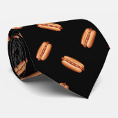 Cravate Motif de restauration rapide Hot Dog sur fond noir (Roulé)