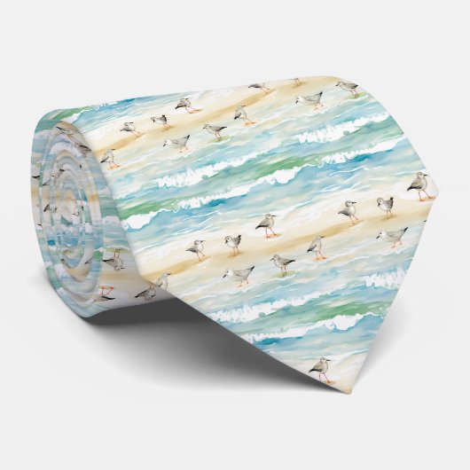 Cravate Motif de rivage de bécasseau côtier (5) (Roulé)