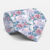 Cravate Motif de rose de rose et de bleu (Roulé)