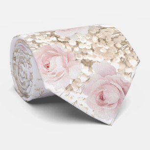 Cravate motif de roses roses et de gypsophile