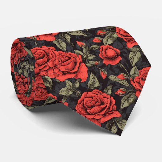 Cravate motif de roses rouges (Roulé)