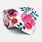 Cravate Motif de roses rouges et roses (Roulé)