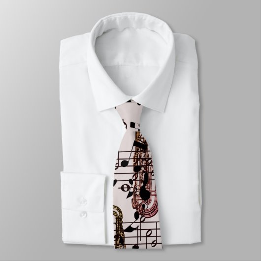 Cravate Motif de saxophone et de notes de musique (Attaché)