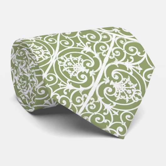 Cravate Motif de scrollwork de vert olive (Roulé)